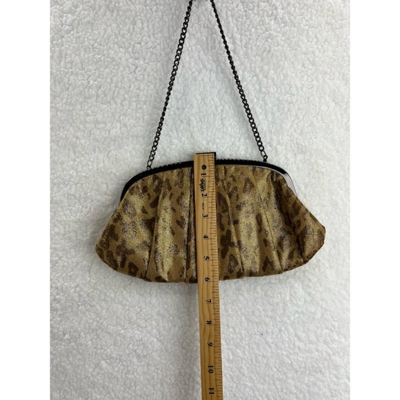 Kate Landry Womens Hand Bag Gold Brown Leopard Print Chain Clasp S - Picture 5 of 11